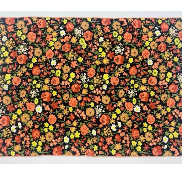 Vintage Napkins Hankies Set of 2 Printed Flower Power Orange Black Yellow 1960s - Picture 4 of 8